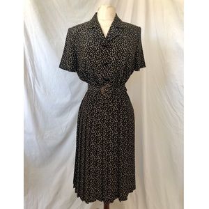 Vintage 70s 80s Does 40s Black & Cream House Dress